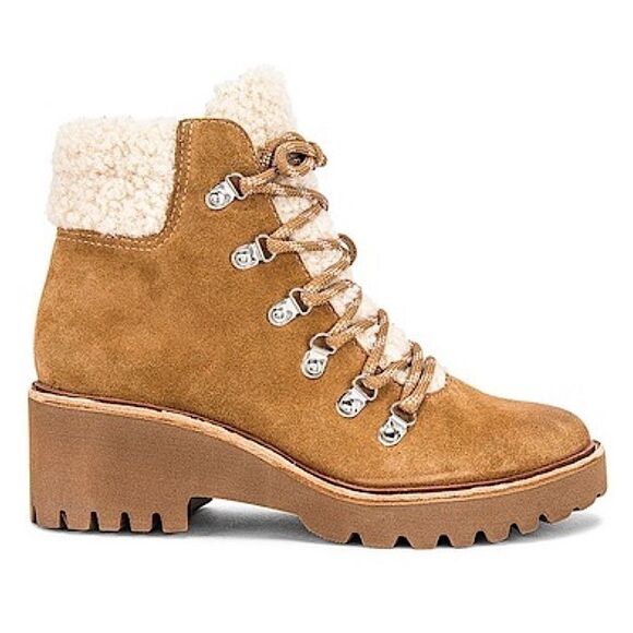 Dolce Vita Hanley Sherpa Suede Tan Lace Up Combat Wedge Boot - Picture 1 of 7